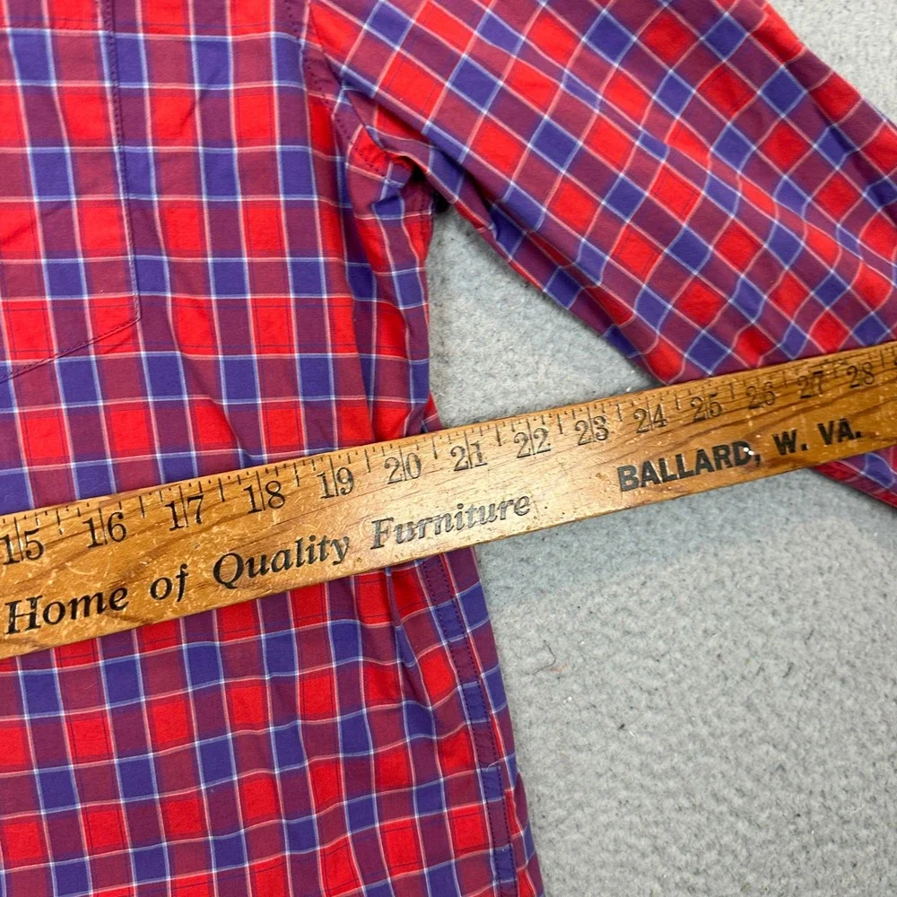 Banana Republic Shirt Mens Medium Camden Fit Red Purple Plaid Button Down EUC
